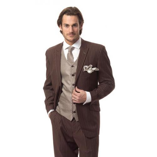 E. J. Samuel Brown / Sand Gray Pinstripes Suit Comes With Matching Tie M2646